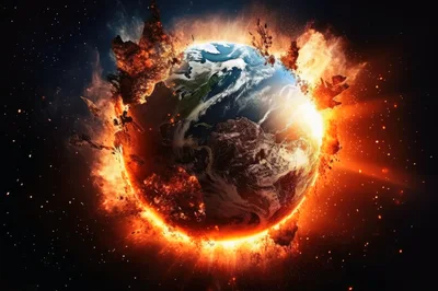 Apocalyptic Earth Burning In Deep Space
