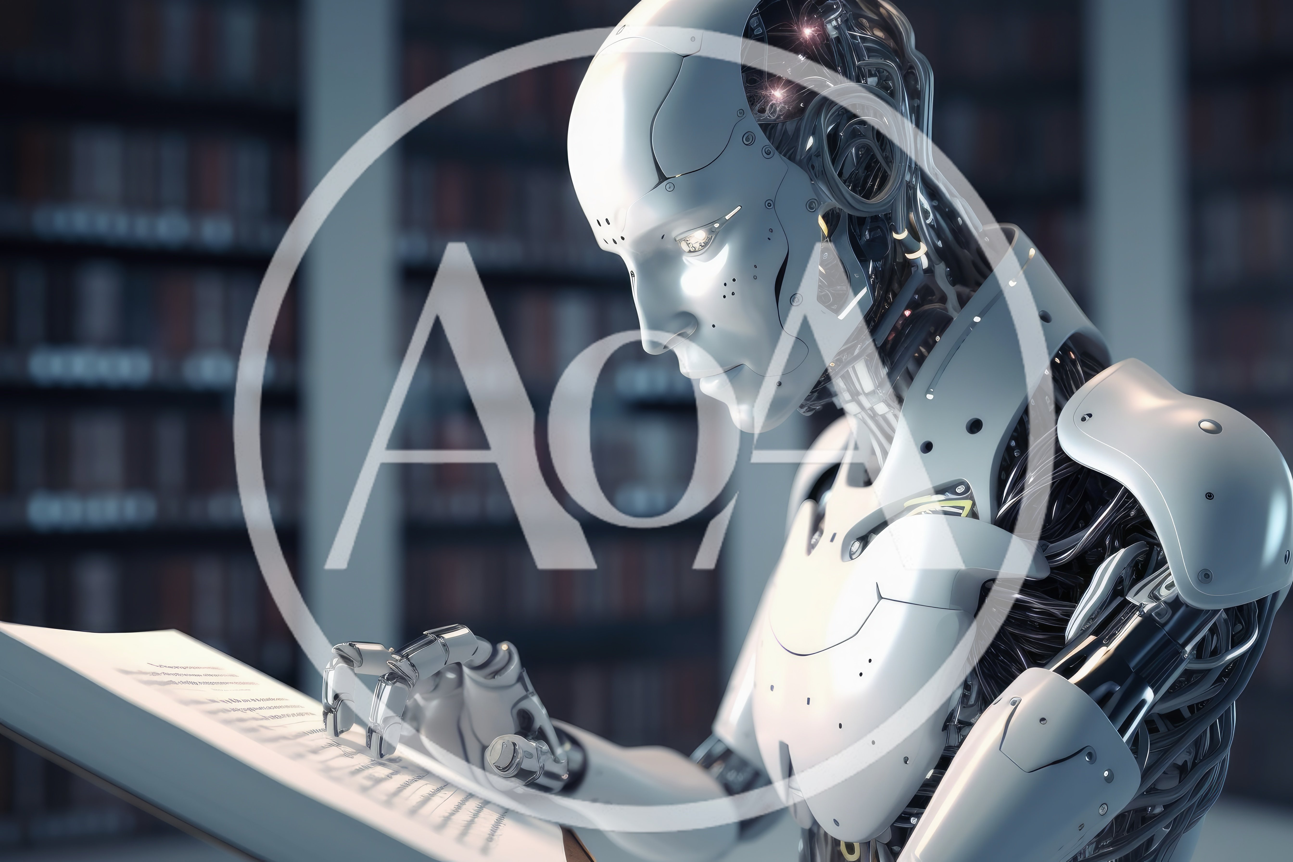 Advanced Humanoid Robot Reading A Book In Library