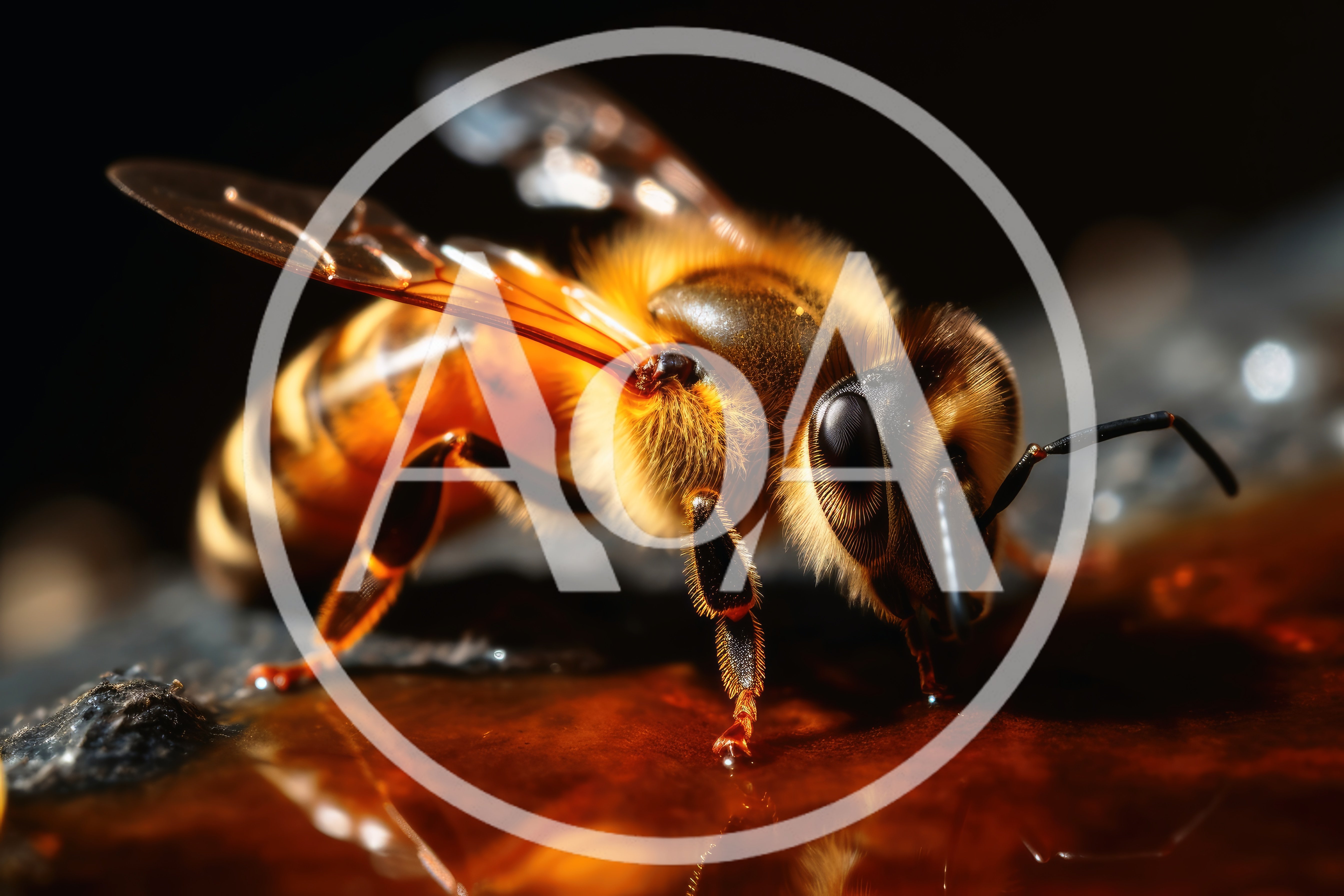 Macro Close Up Of A Honey Bee Drinking Water