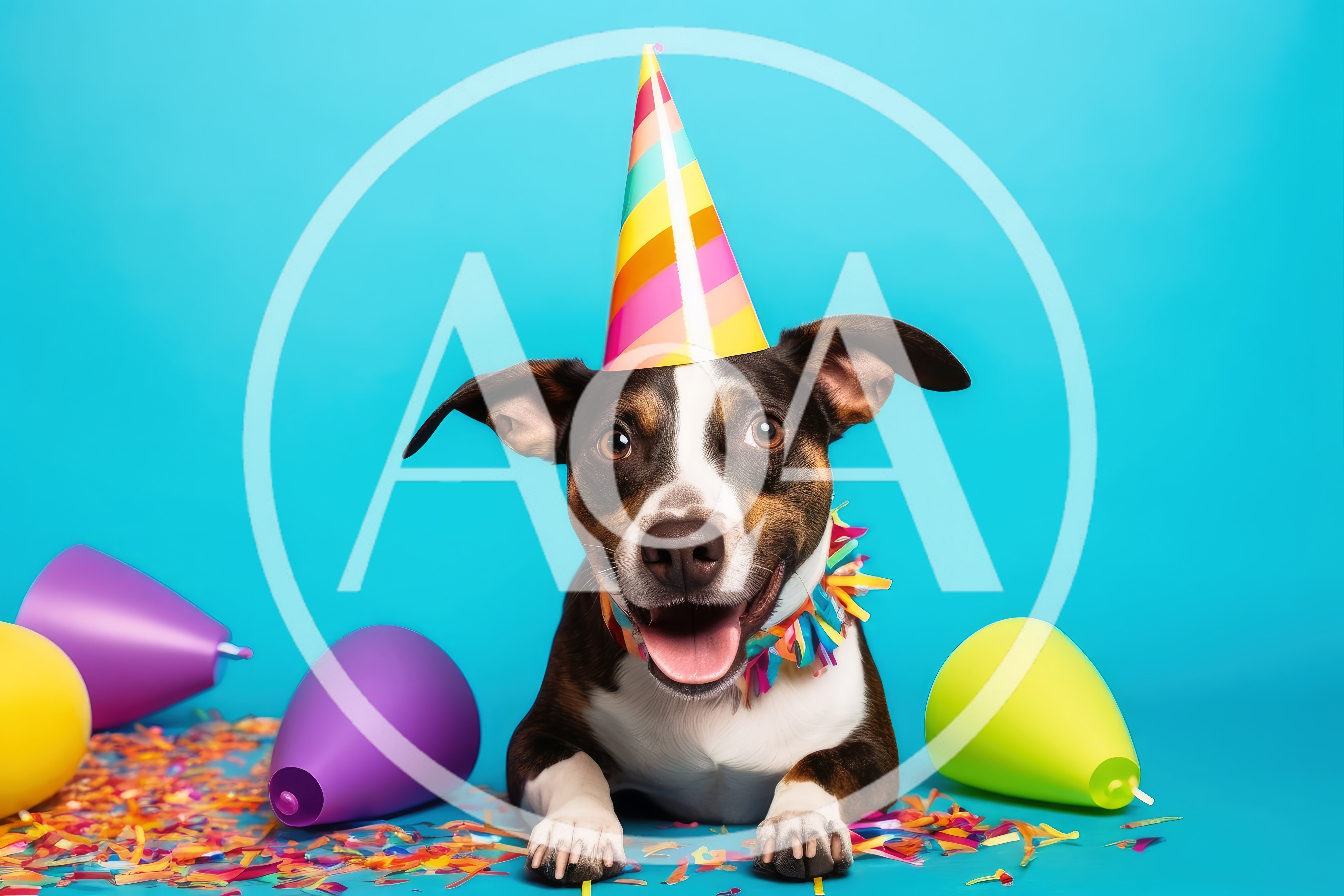 Happy Dog Wearing A Party Hat With Confetti