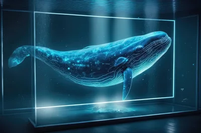 Holographic Whale Floating Inside A Glass Display Case
