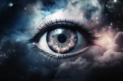 Surreal Human Eye Merged With Cosmic Nebula Clouds