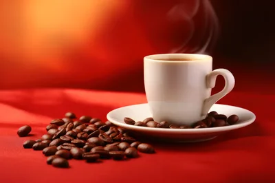 Steaming Espresso Cup With Roasted Coffee Beans