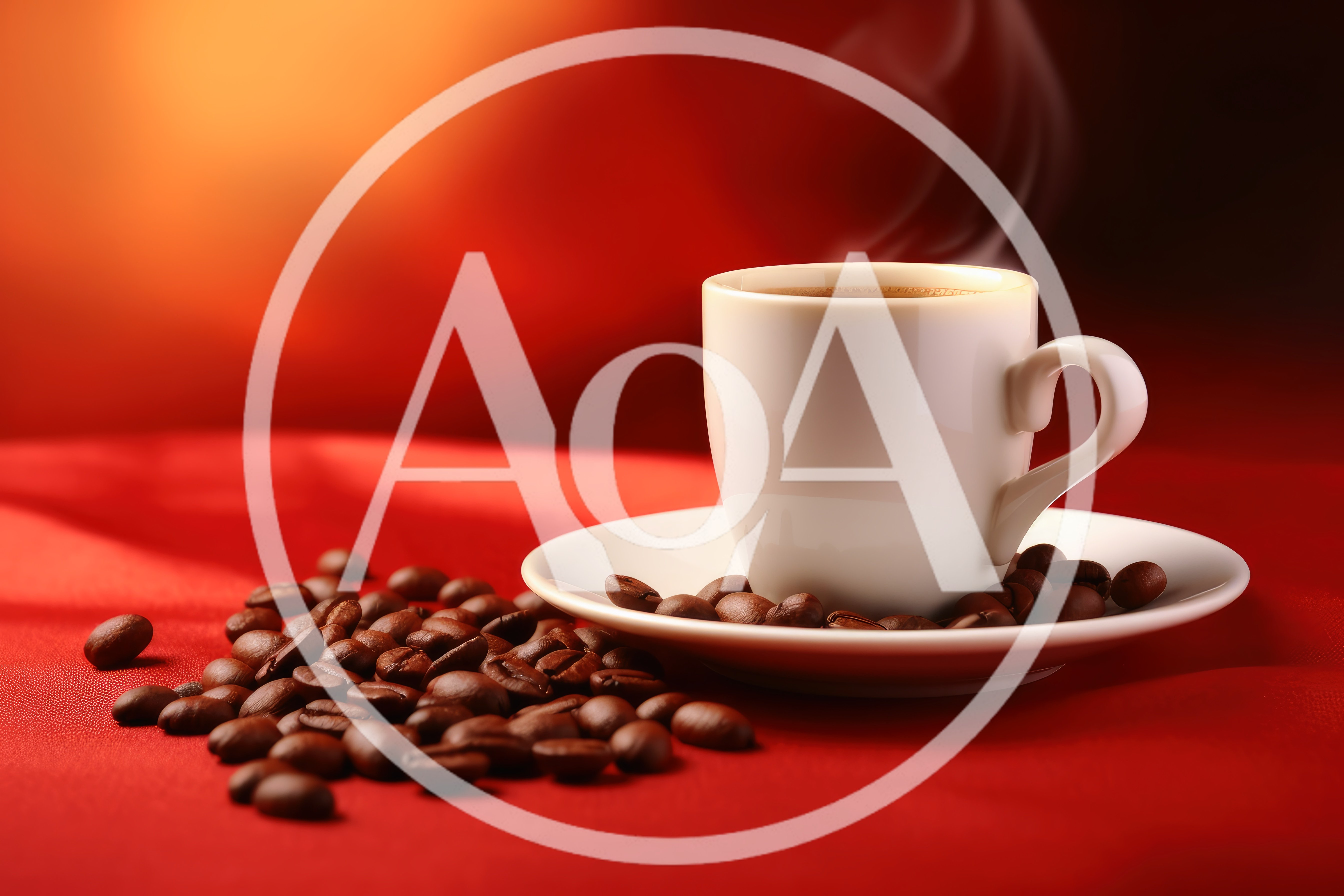 Steaming Espresso Cup With Roasted Coffee Beans