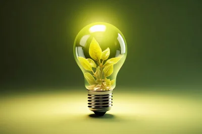 Green Plant Growing Inside A Glowing Light Bulb