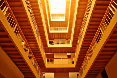 Low Angle View of Modern Multi-Level Building Atrium