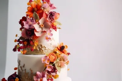 Elegant Two Tier Wedding Cake With Floral Decorations