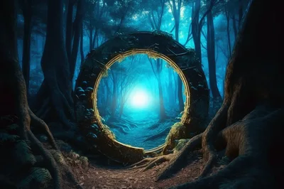 Mystical Stone Portal In A Dark Enchanted Forest