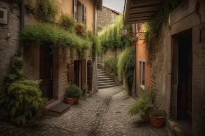 Narrow Cobblestone Alleyway In A Historic European Village