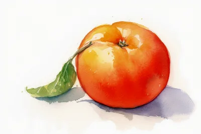 Watercolor Painting Of A Single Ripe Peach
