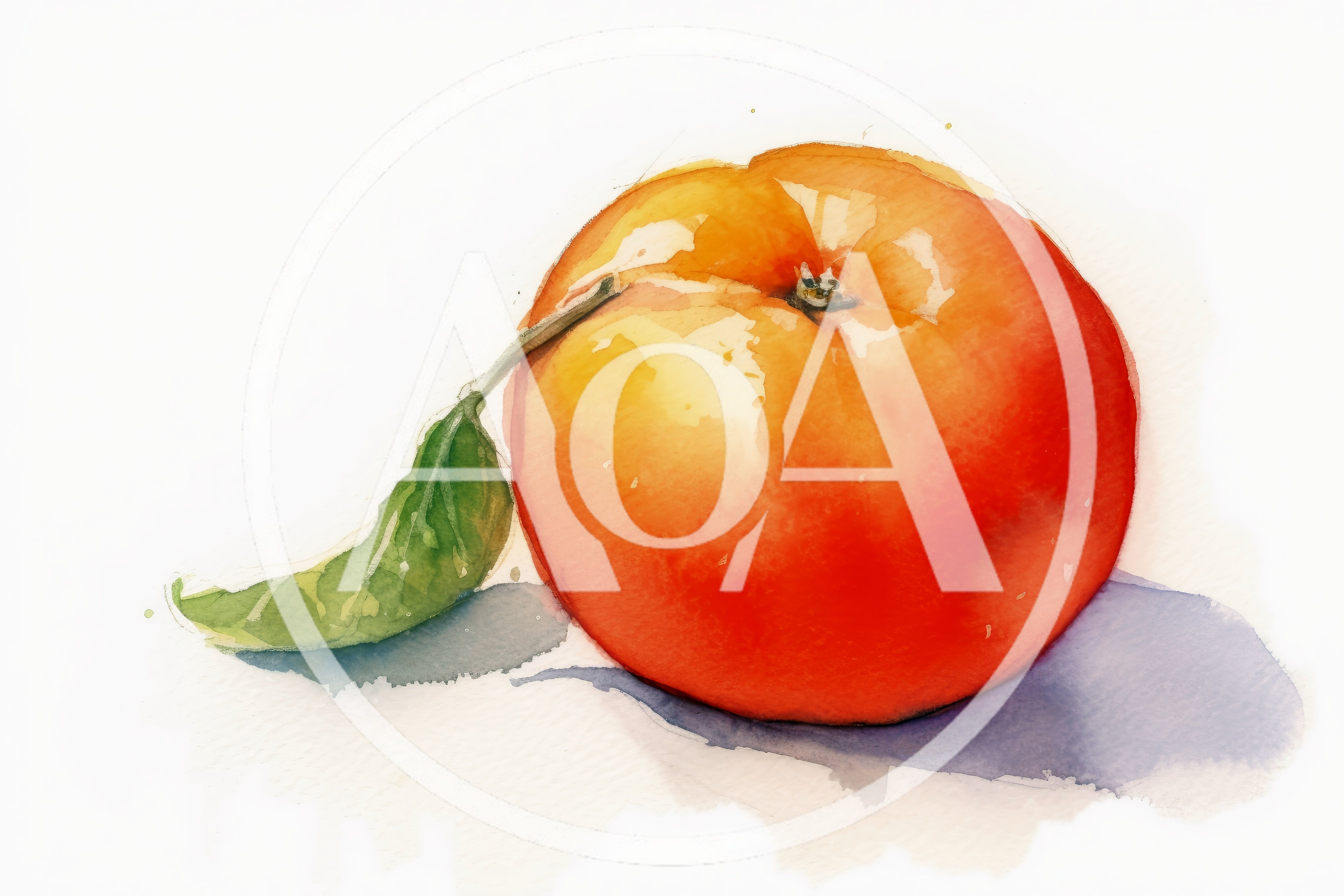 Watercolor Painting Of A Single Ripe Peach