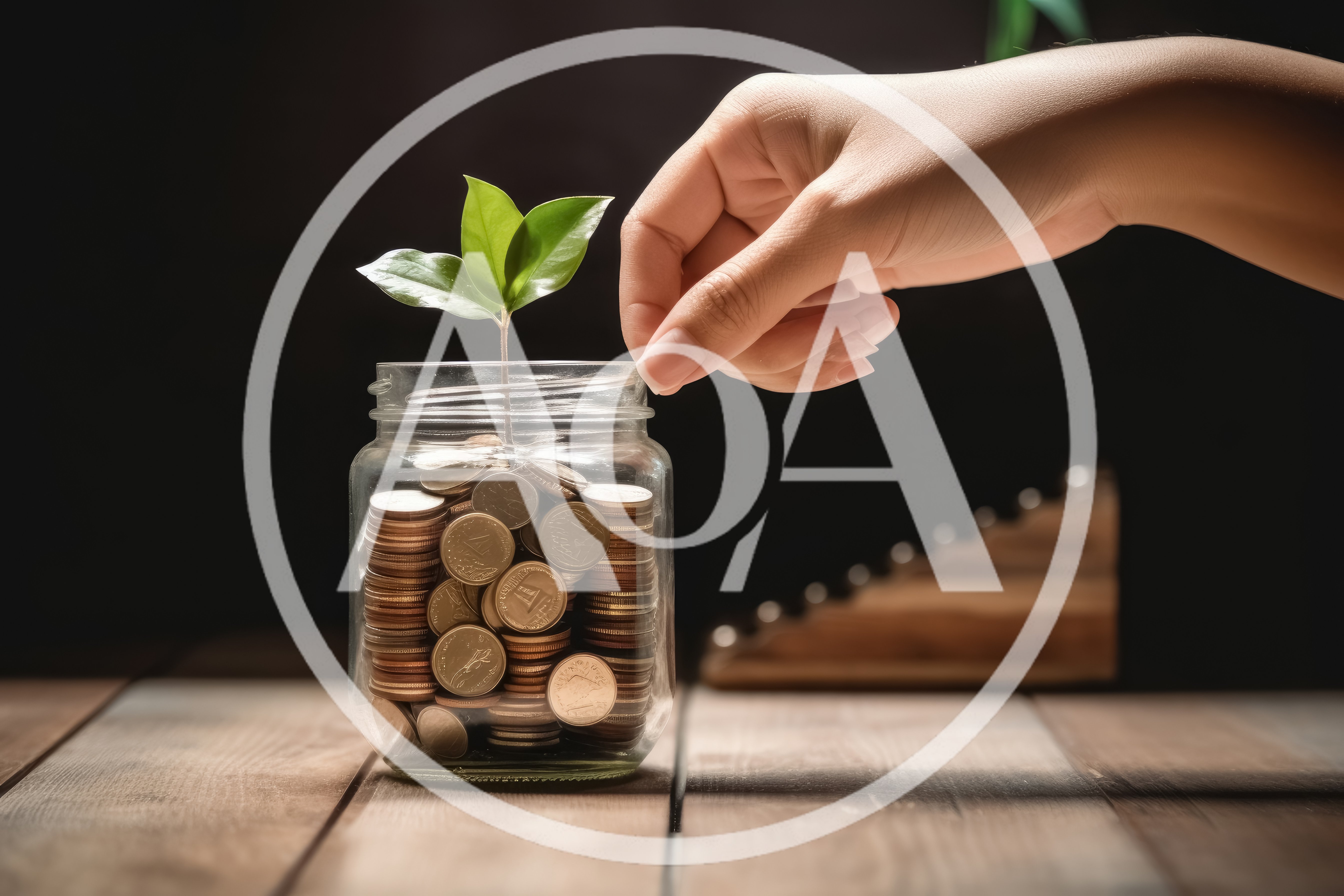 Hand Placing Coin Into Glass Jar With Growing Plant