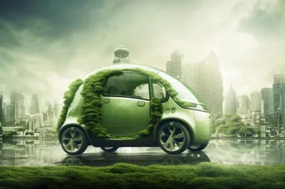 Futuristic Eco Friendly Car In A Ruined City