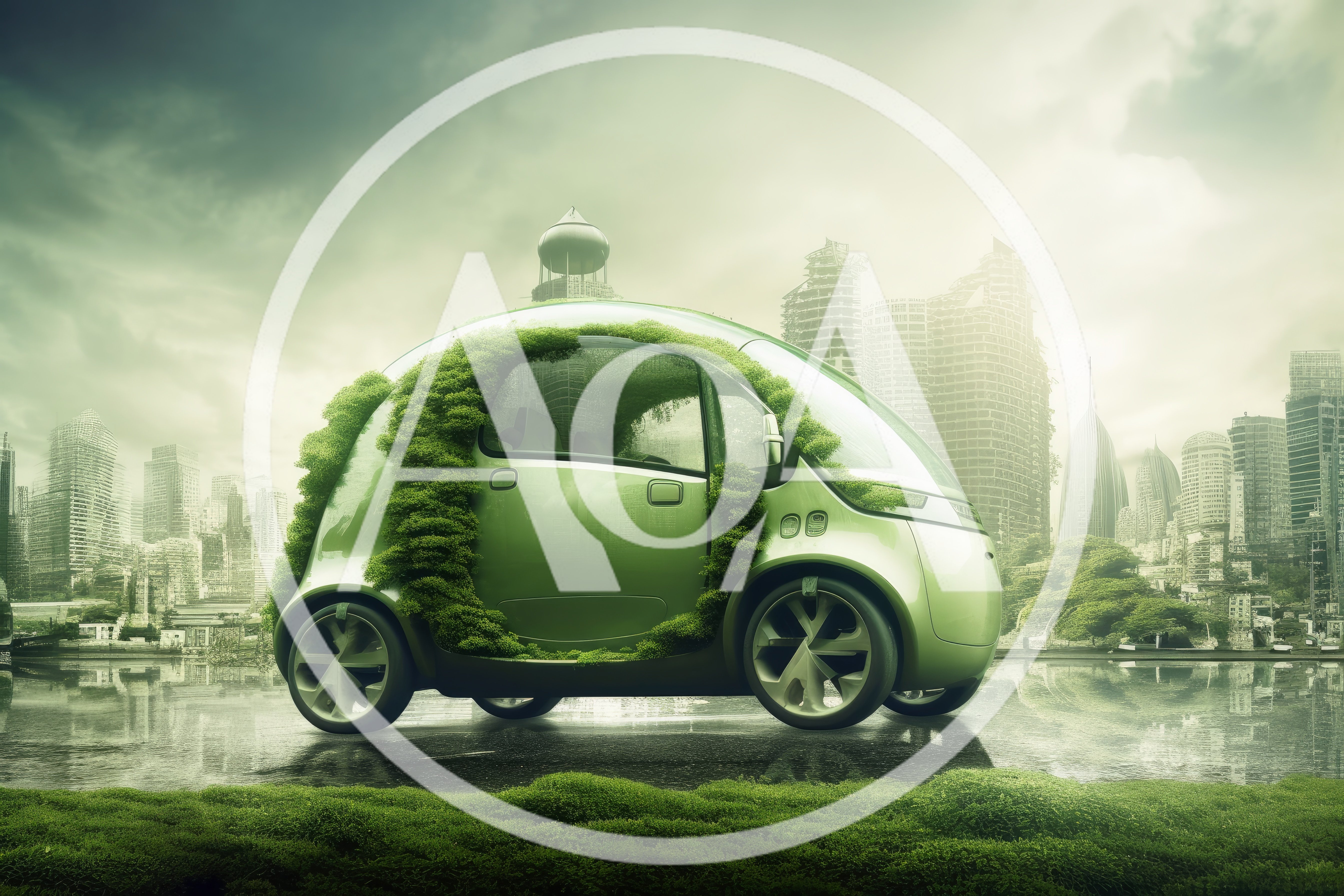 Futuristic Eco Friendly Car In A Ruined City