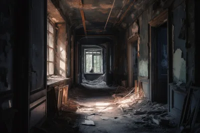 Dilapidated Hallway In An Abandoned Building