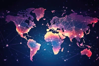 Digital World Map With Global Network Connectivity