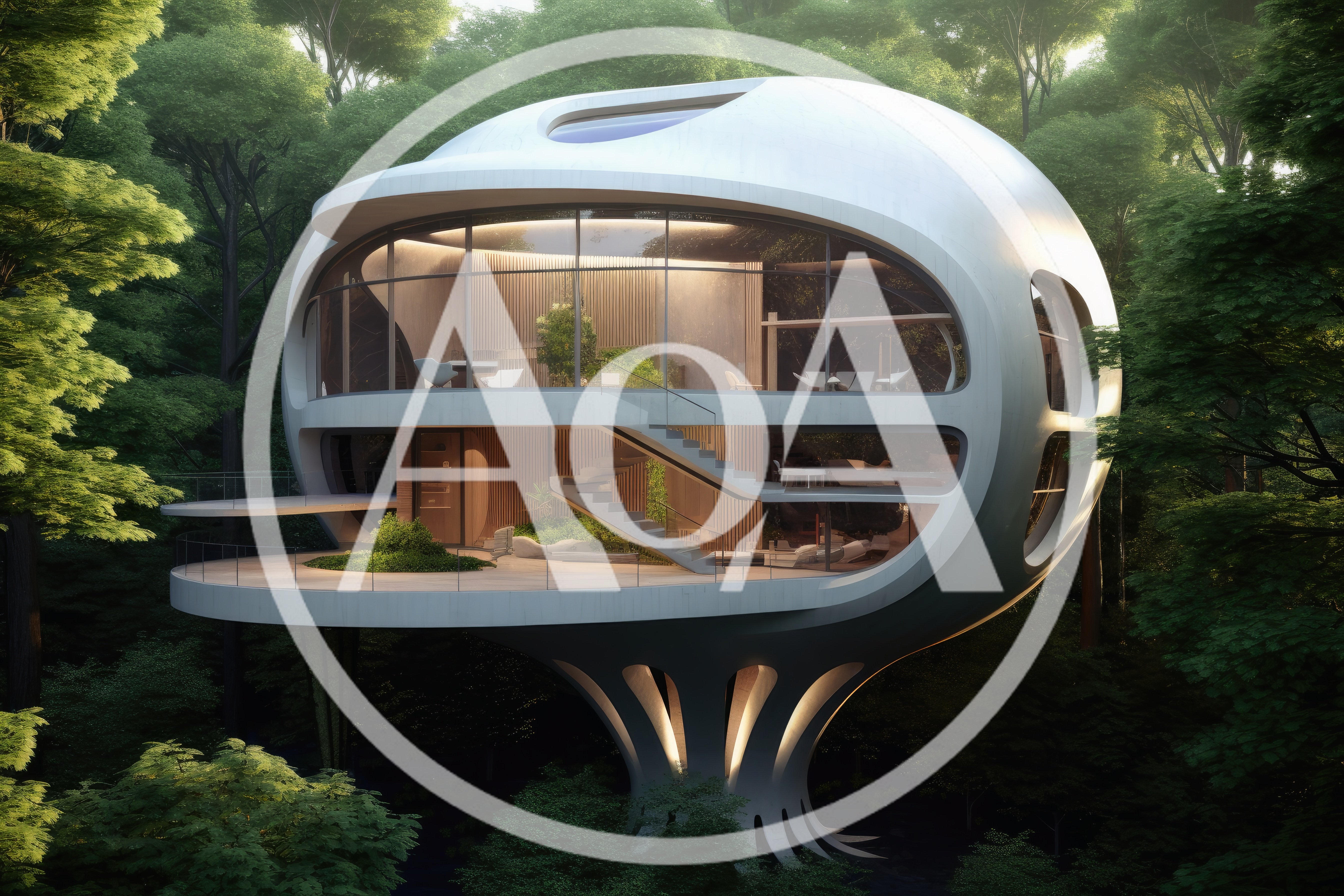 Futuristic Spherical Treehouse Architecture In Lush Forest