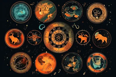 Astrological Zodiac Wheel With Celestial Symbols