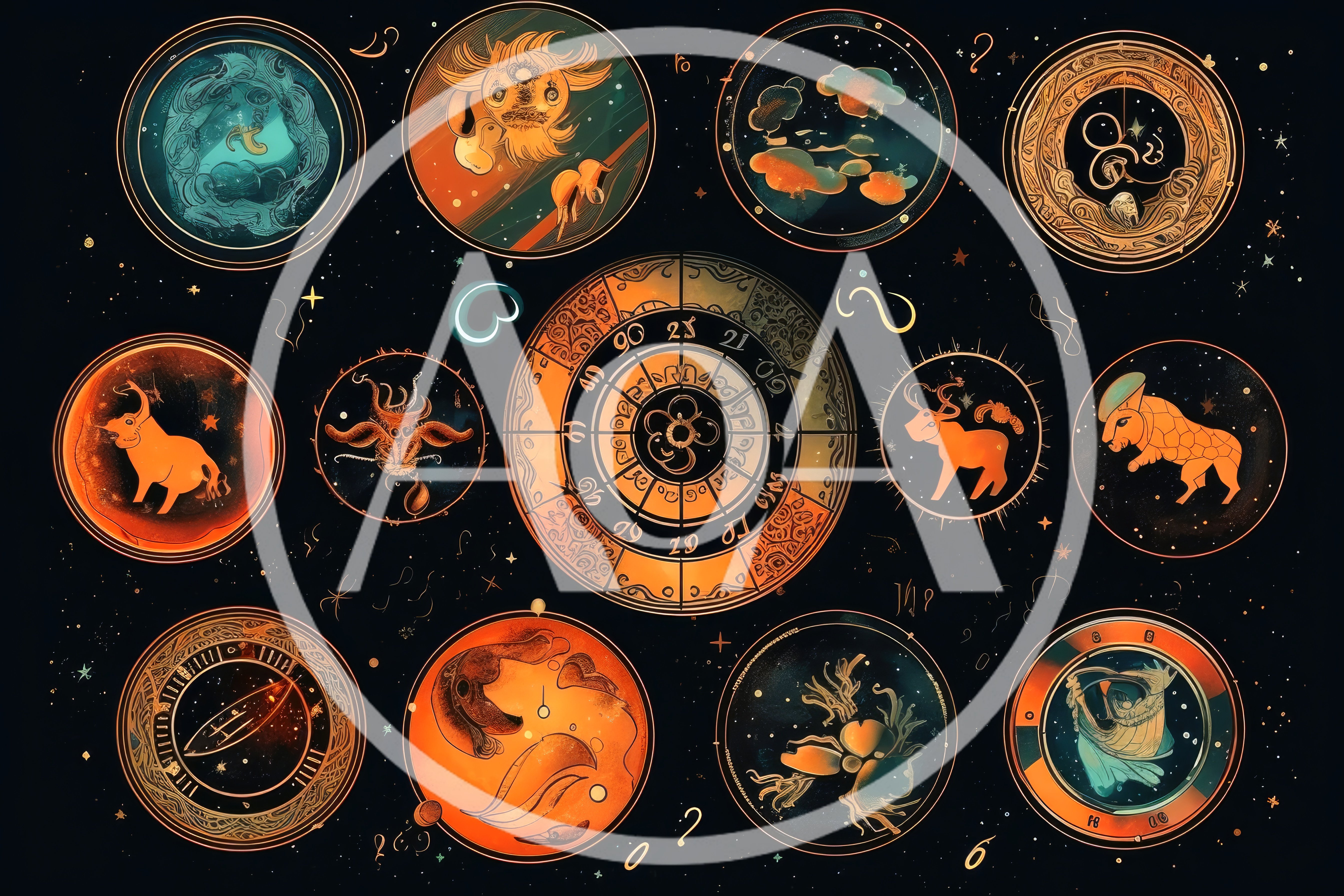 Astrological Zodiac Wheel With Celestial Symbols