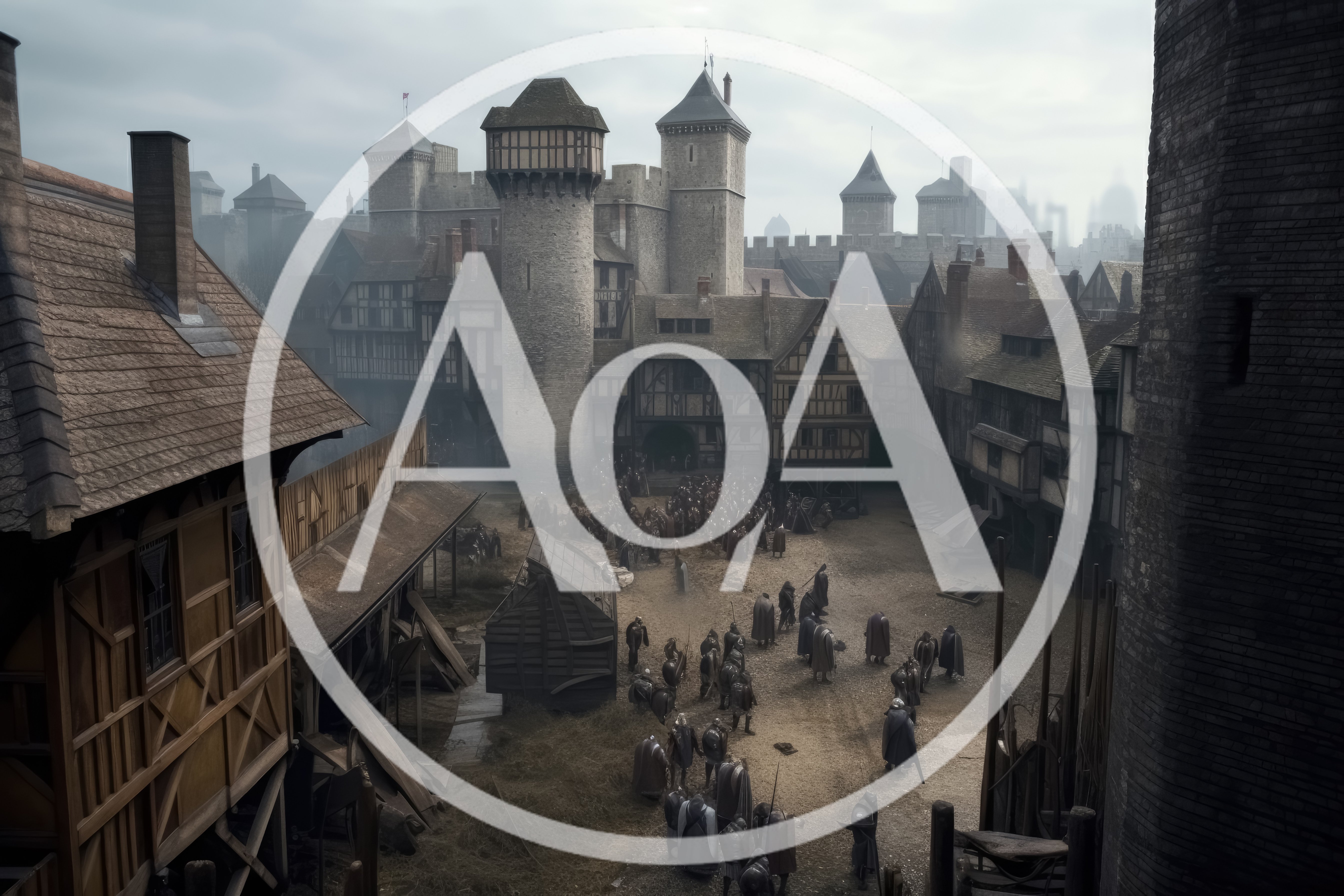 Medieval Castle Courtyard With Soldiers And Townspeople
