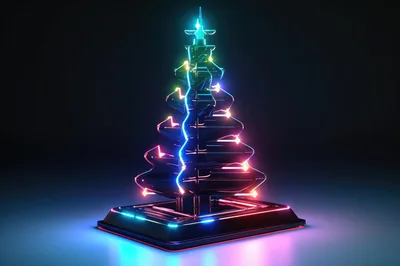 Neon Glowing Abstract Metallic Christmas Tree Sculpture