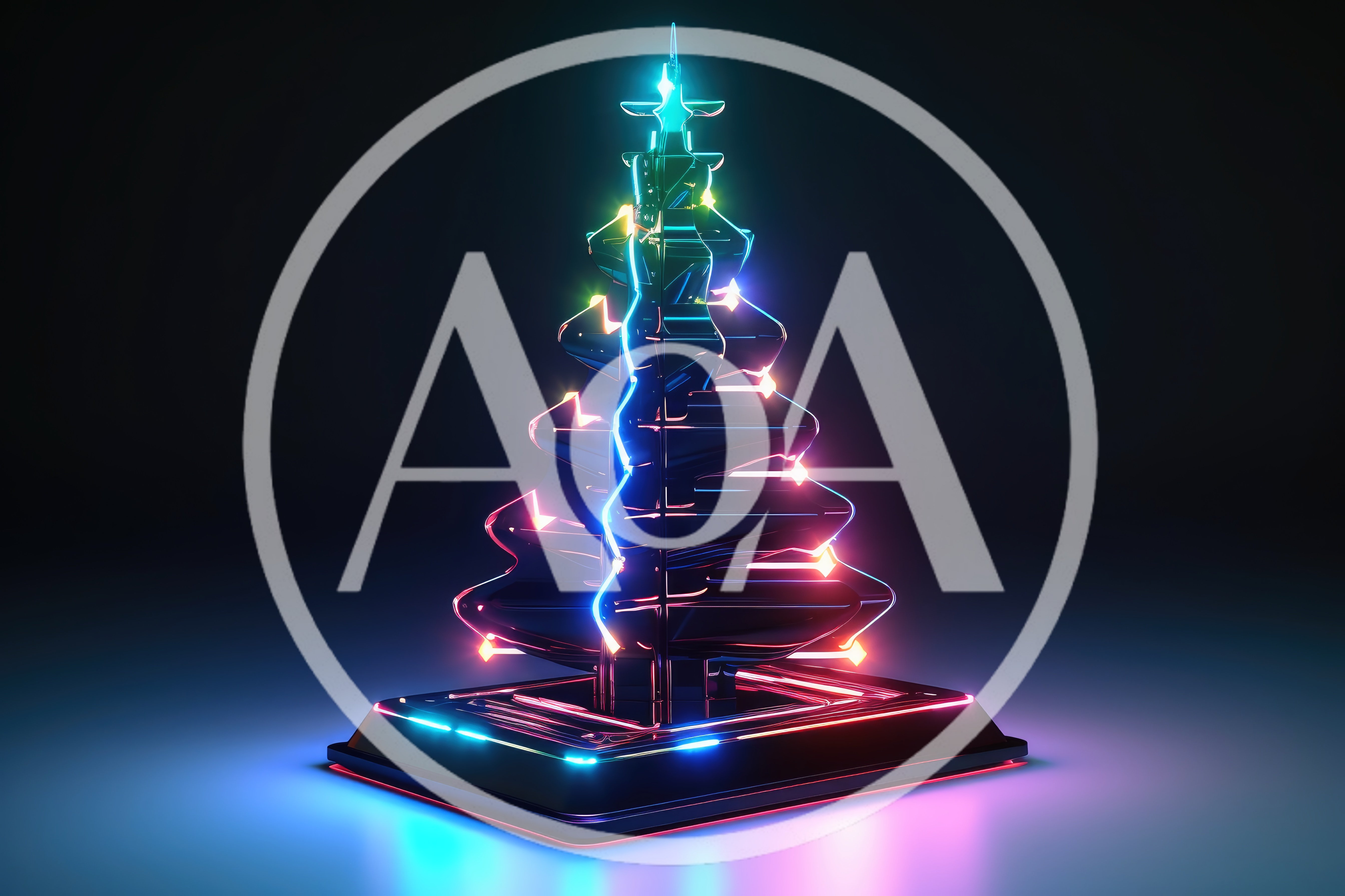 Neon Glowing Abstract Metallic Christmas Tree Sculpture
