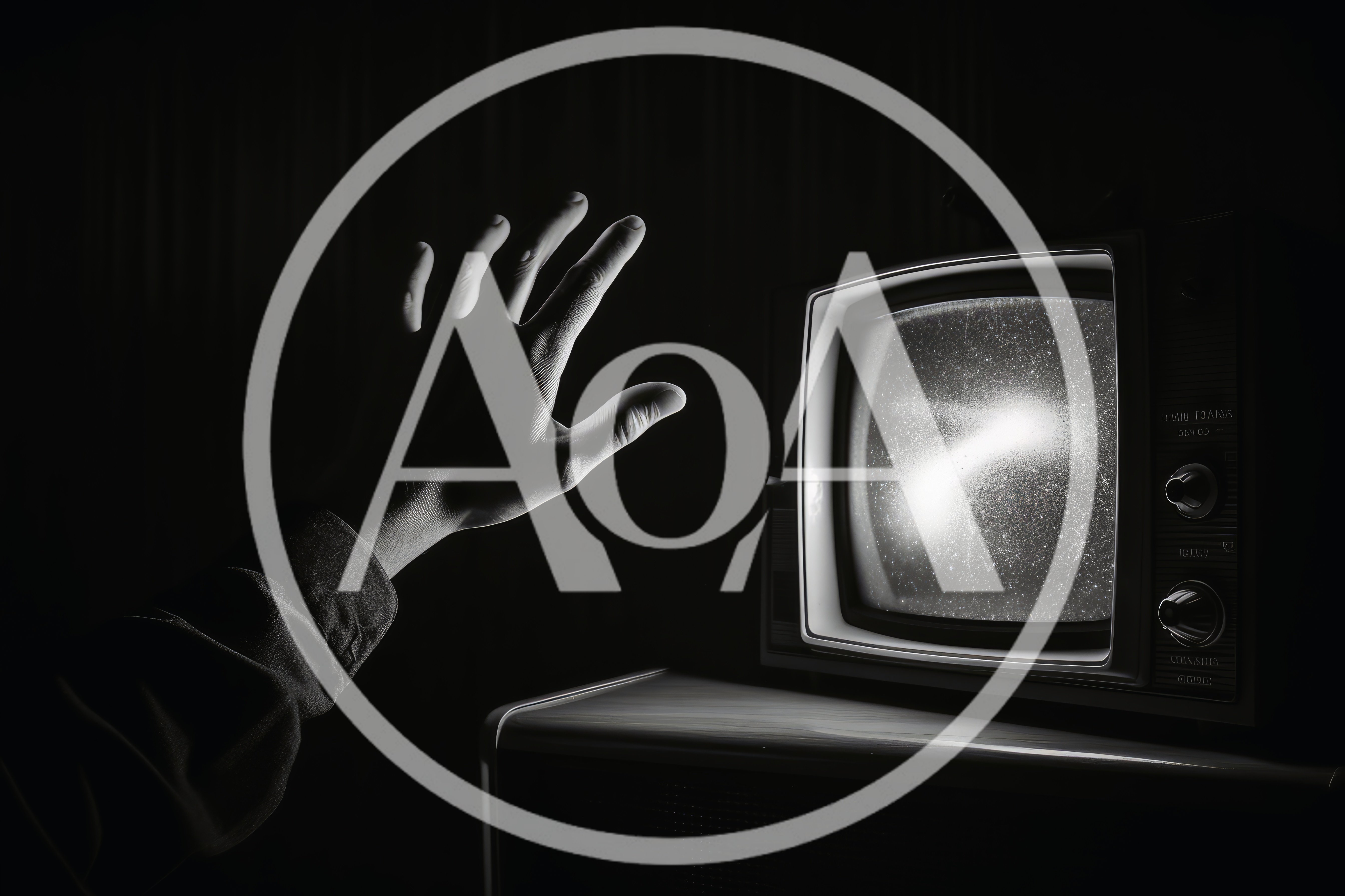 Hand Reaching Toward A Vintage Television Screen