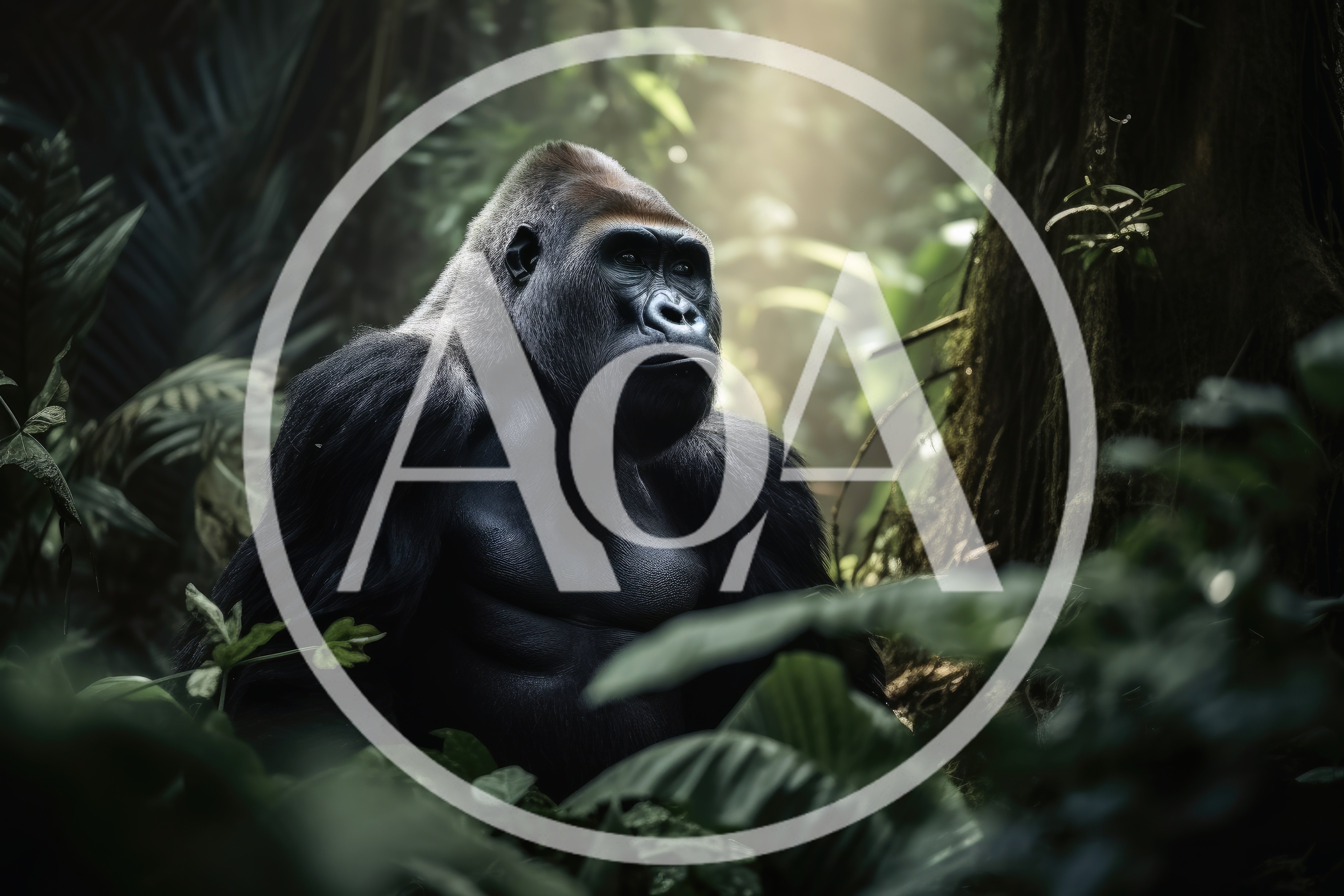Silverback Gorilla Sitting In A Lush Tropical Rainforest