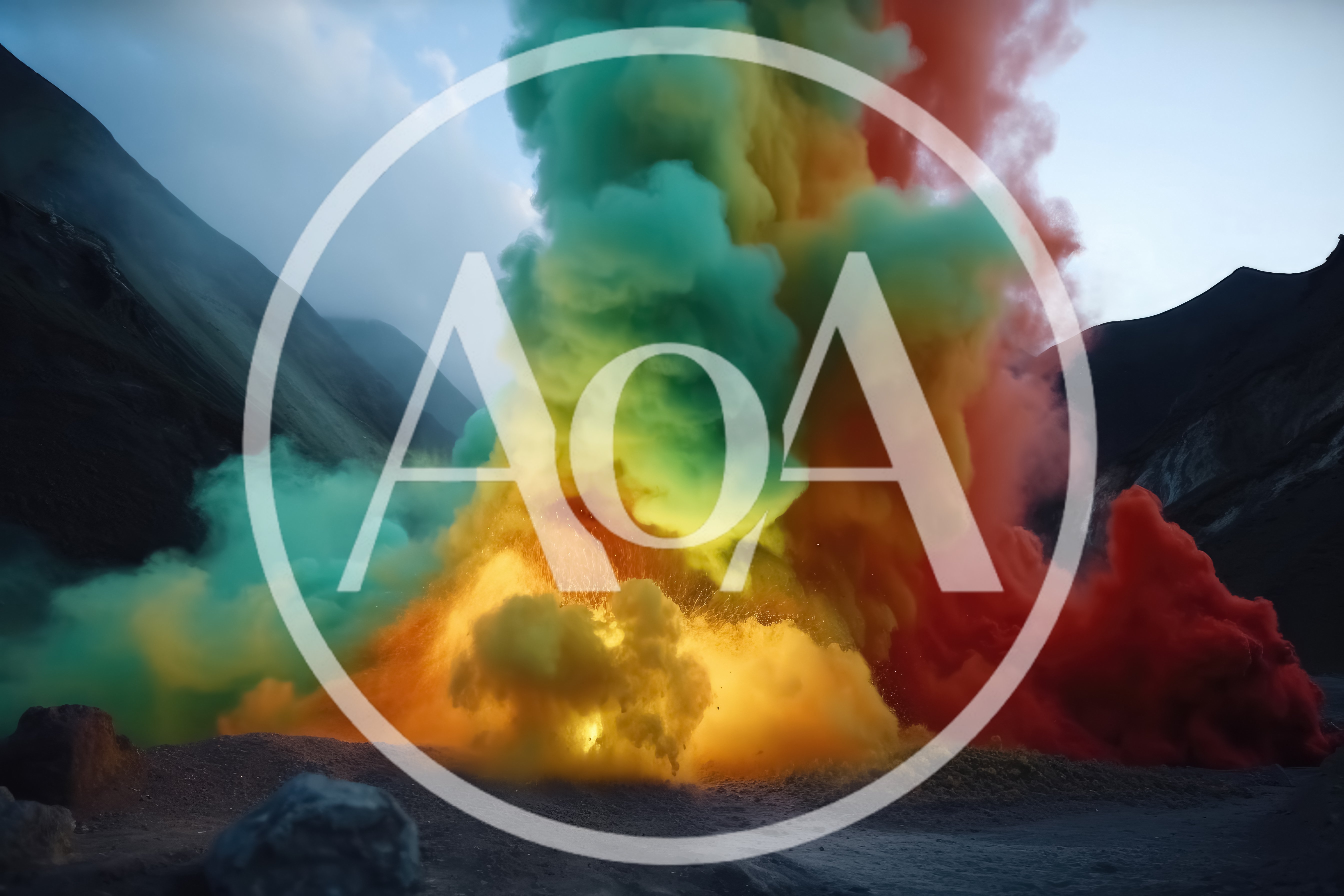 Vibrant Multi-Colored Smoke Explosion In Mountainous Landscape