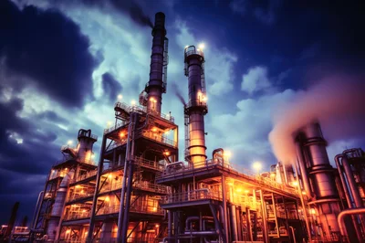 Industrial Oil Refinery Plant At Night