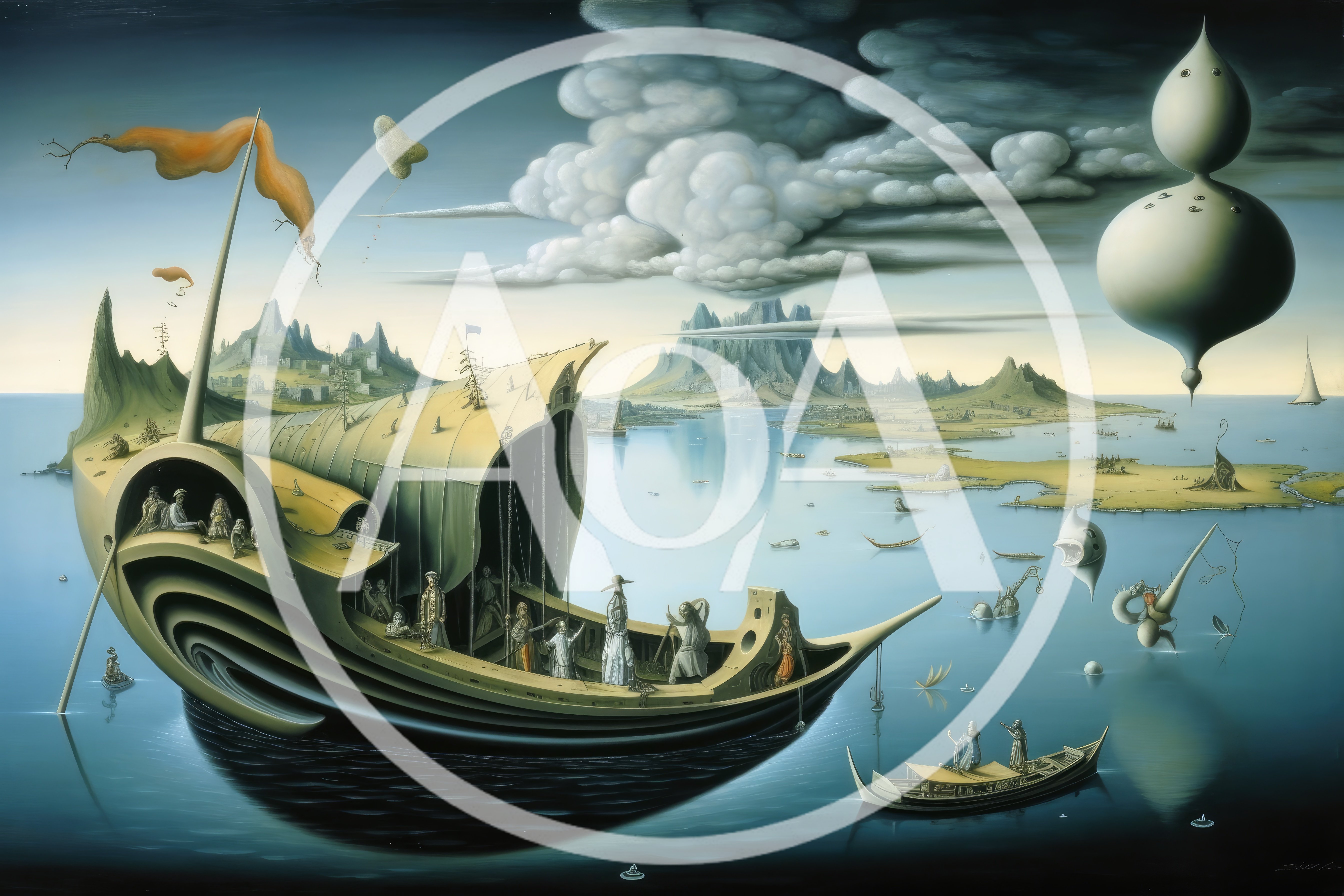 Surreal Fantasy Landscape With Floating Ships And Structures