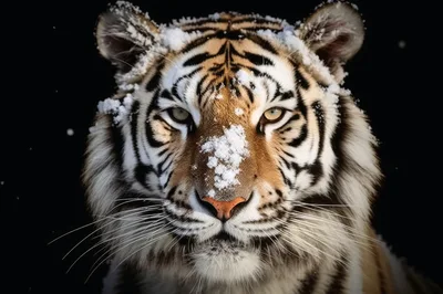 Close Up Portrait Of A Siberian Tiger In Snow