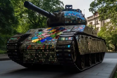 Mosaic Art Installation Of A Military Tank