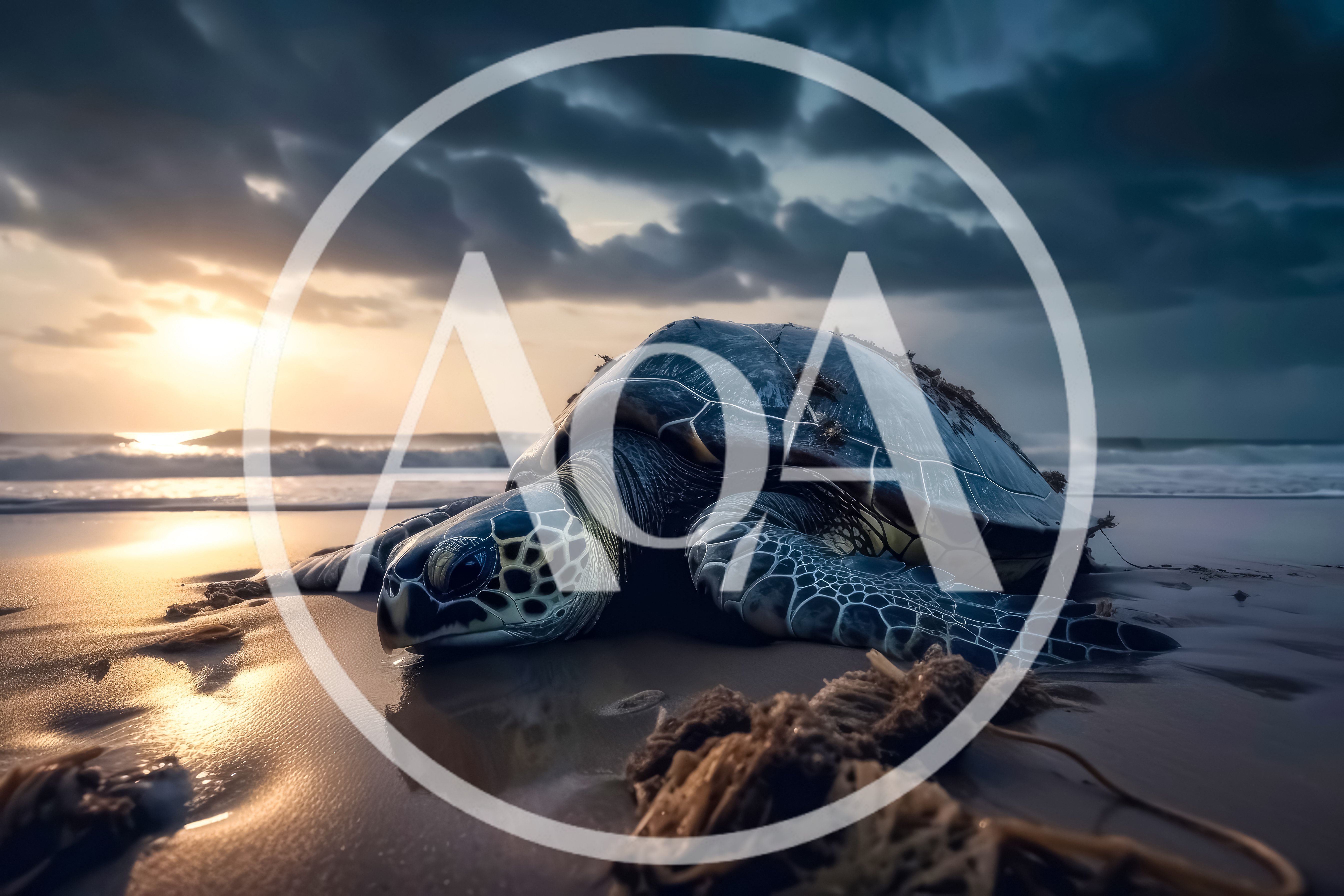 Sea Turtle Resting on Sandy Beach at Sunset