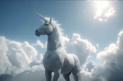 Majestic White Unicorn Standing Against A Cloudy Sky