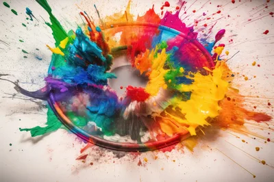 Vibrant Multi-Colored Paint Explosion On Circular Frame