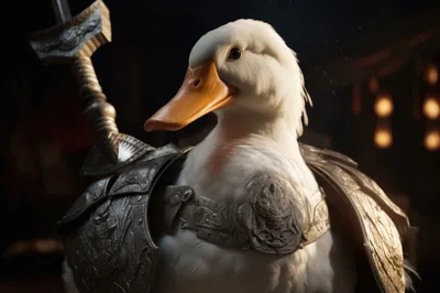 White Duck Knight Wearing Ornate Medieval Armor