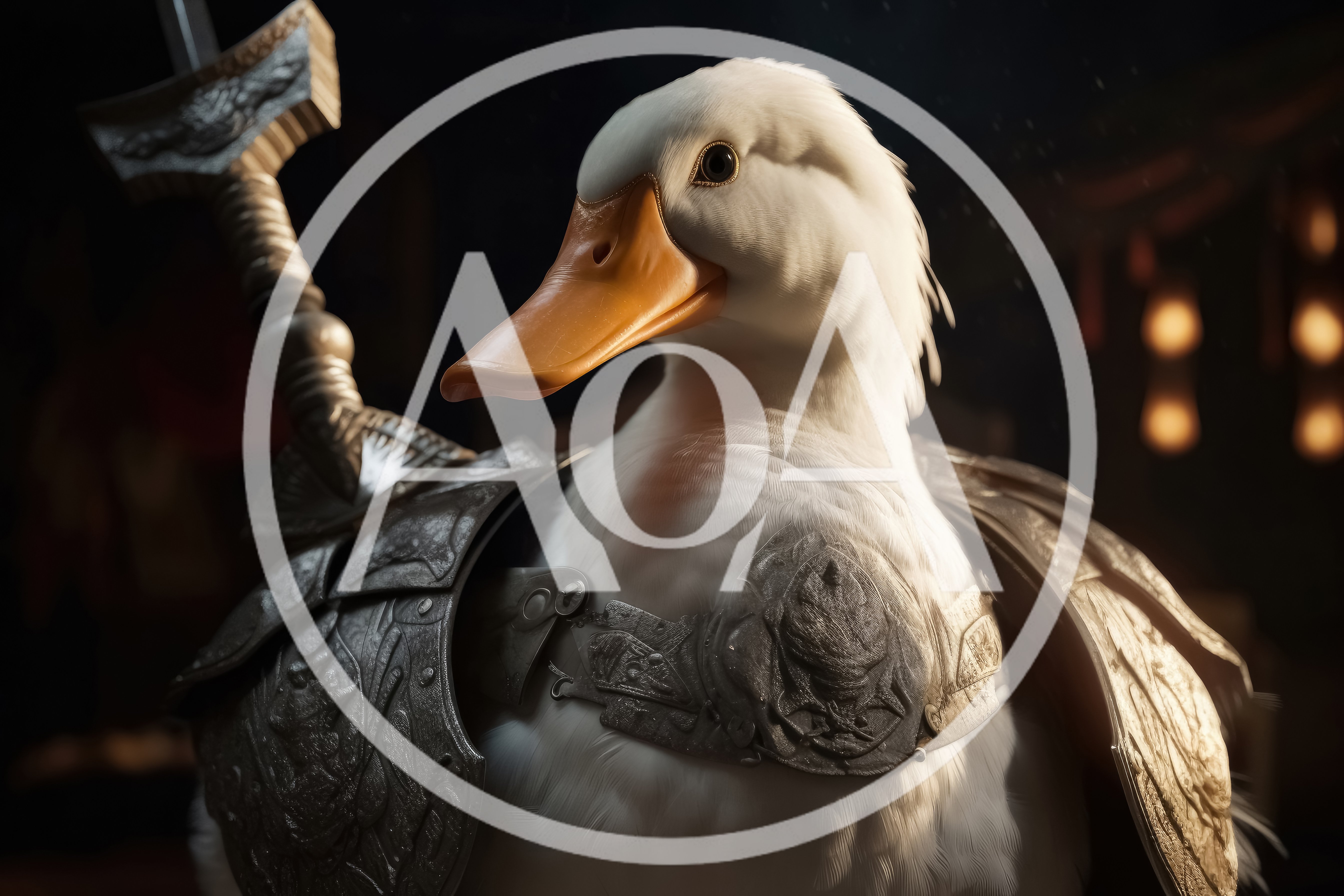 White Duck Knight Wearing Ornate Medieval Armor