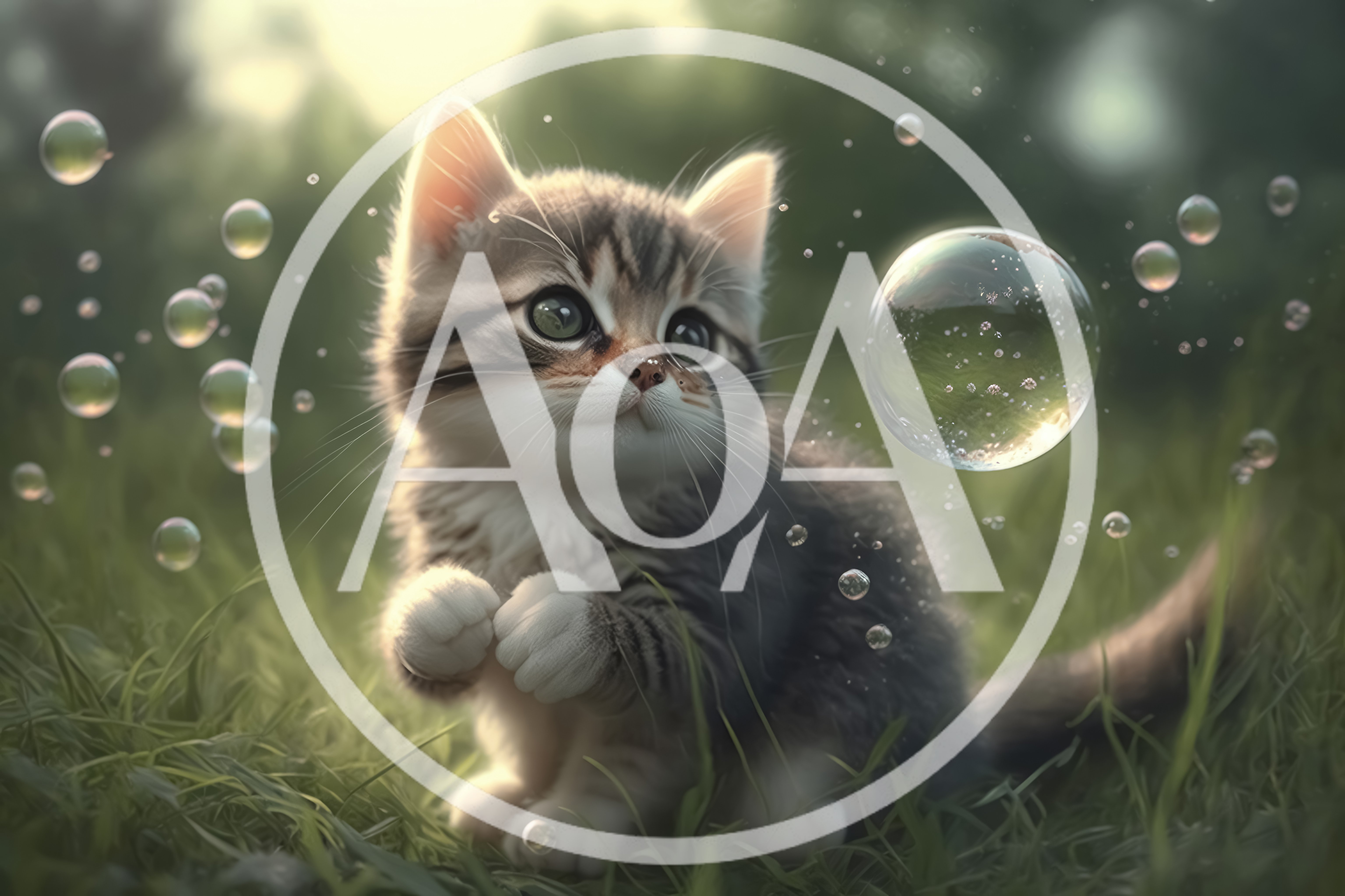 Adorable Tabby Kitten Playing With Floating Bubbles Outdoors