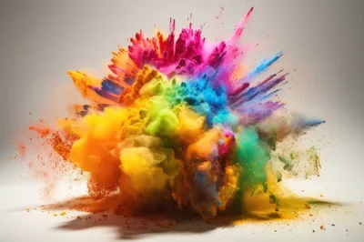 Vibrant Multi-Colored Powder Explosion Against White Background