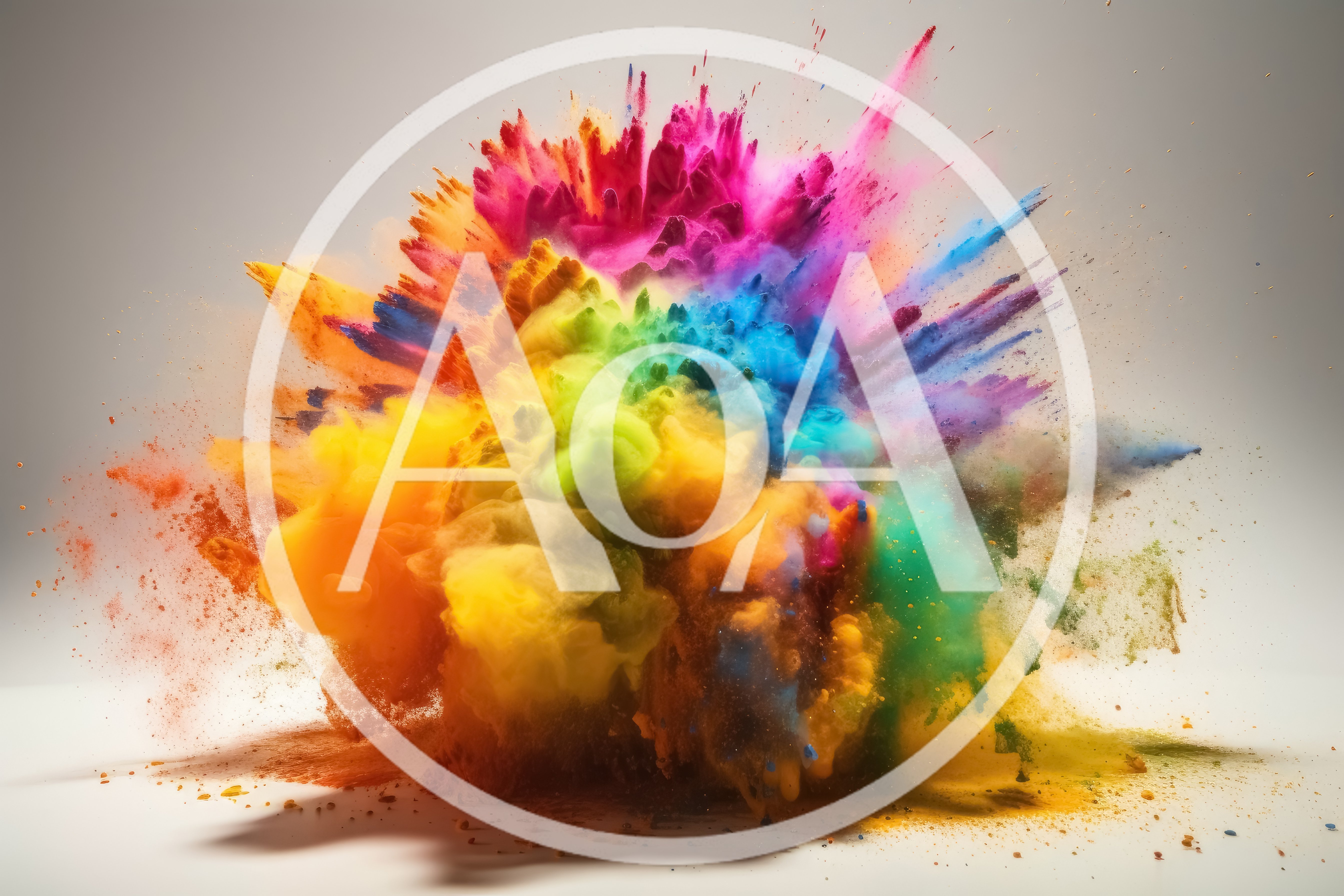 Vibrant Multi-Colored Powder Explosion Against White Background