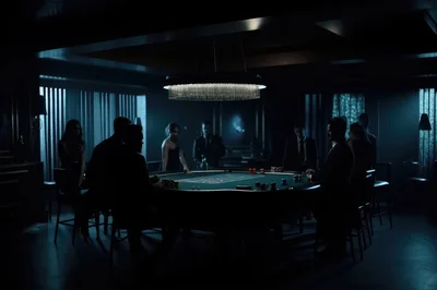 Group Of People Playing Poker In A Dark Casino