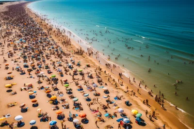 Aerial View Of A Crowded Summer Beach