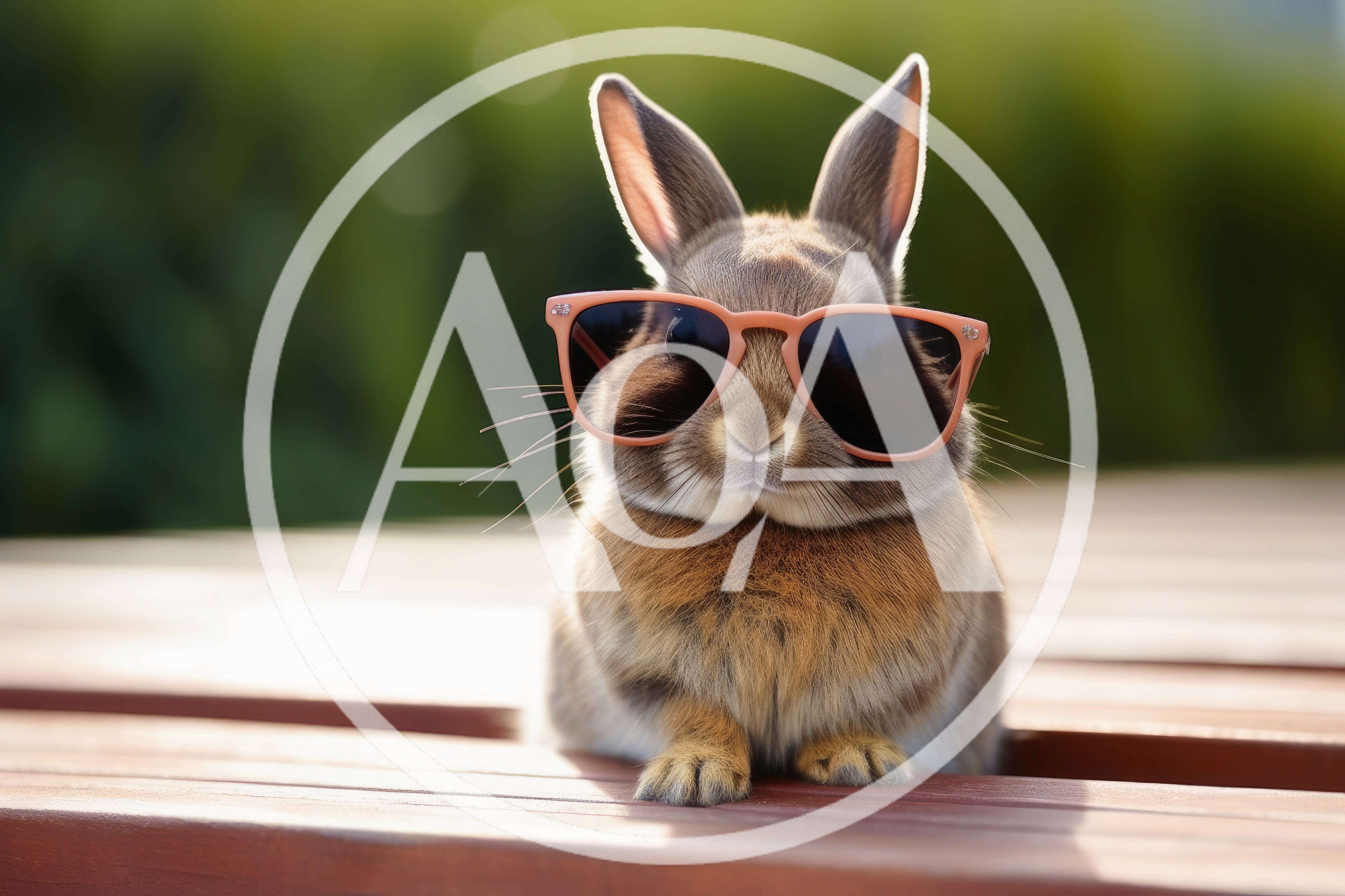 Cute Brown Rabbit Wearing Pink Sunglasses Outdoors