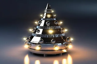 Modern Metallic Christmas Tree With Glowing Lights