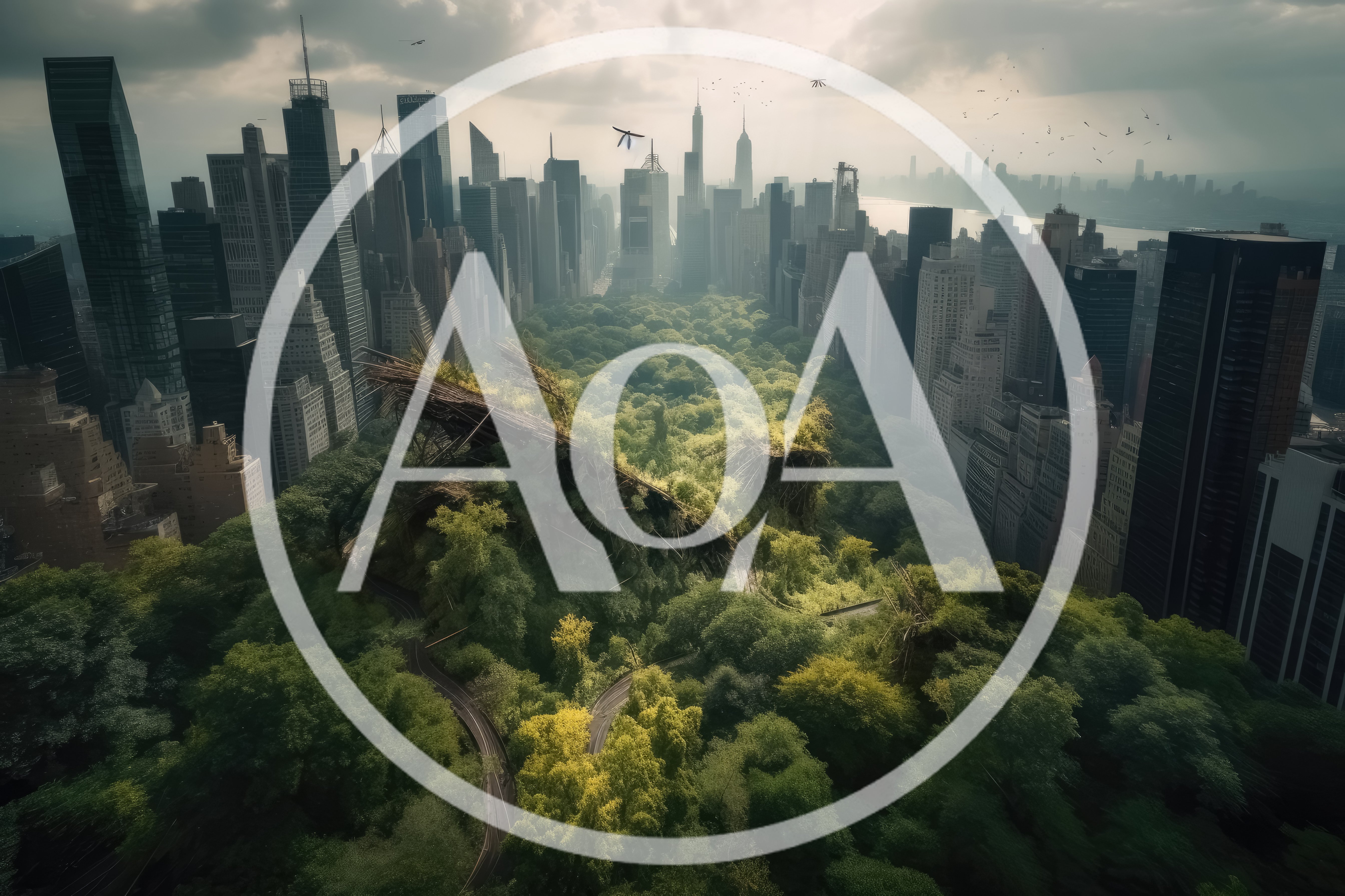 Aerial View Of A Futuristic Overgrown Central Park