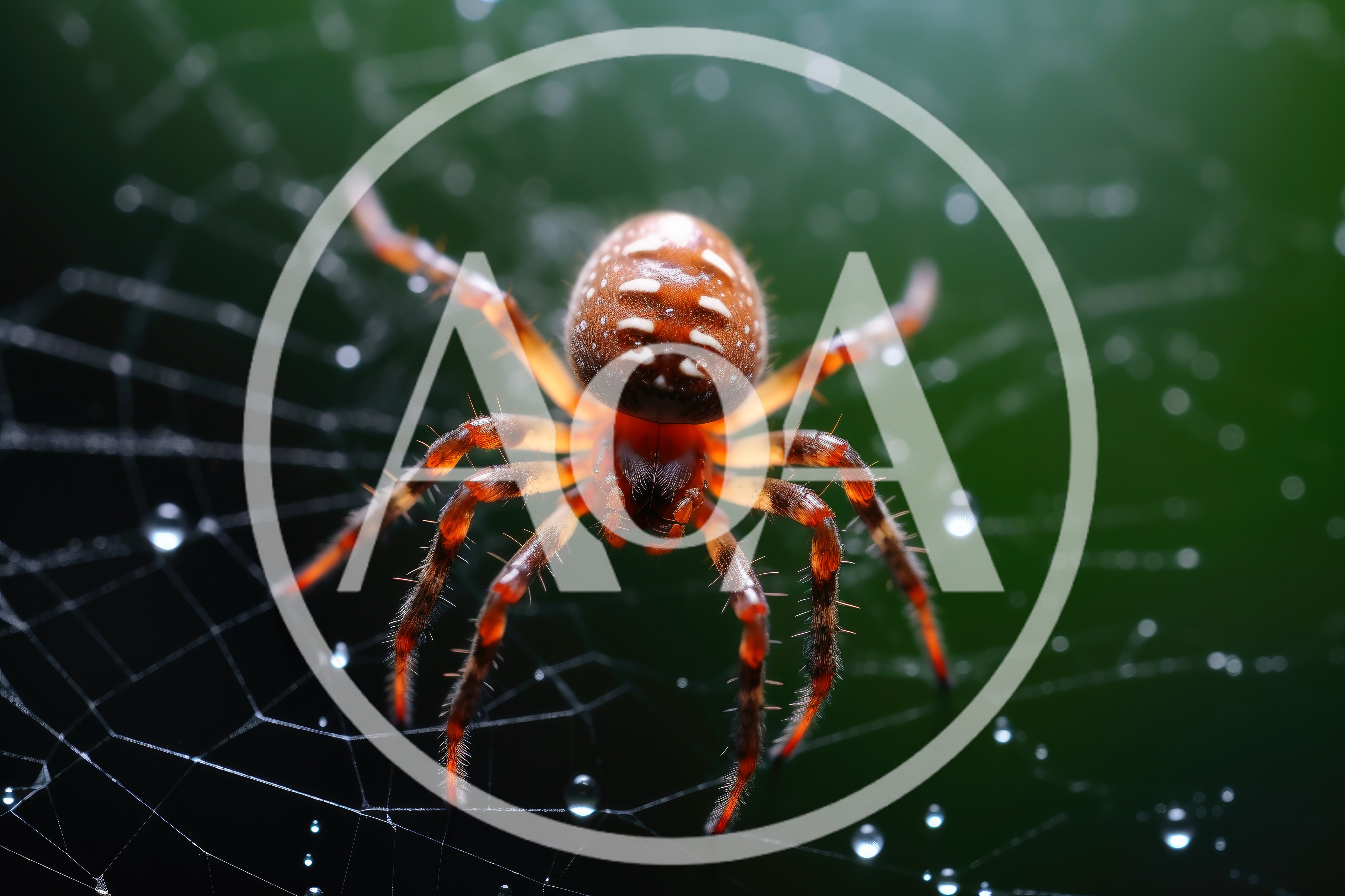 Orb Weaver Spider Resting on Dewy Web