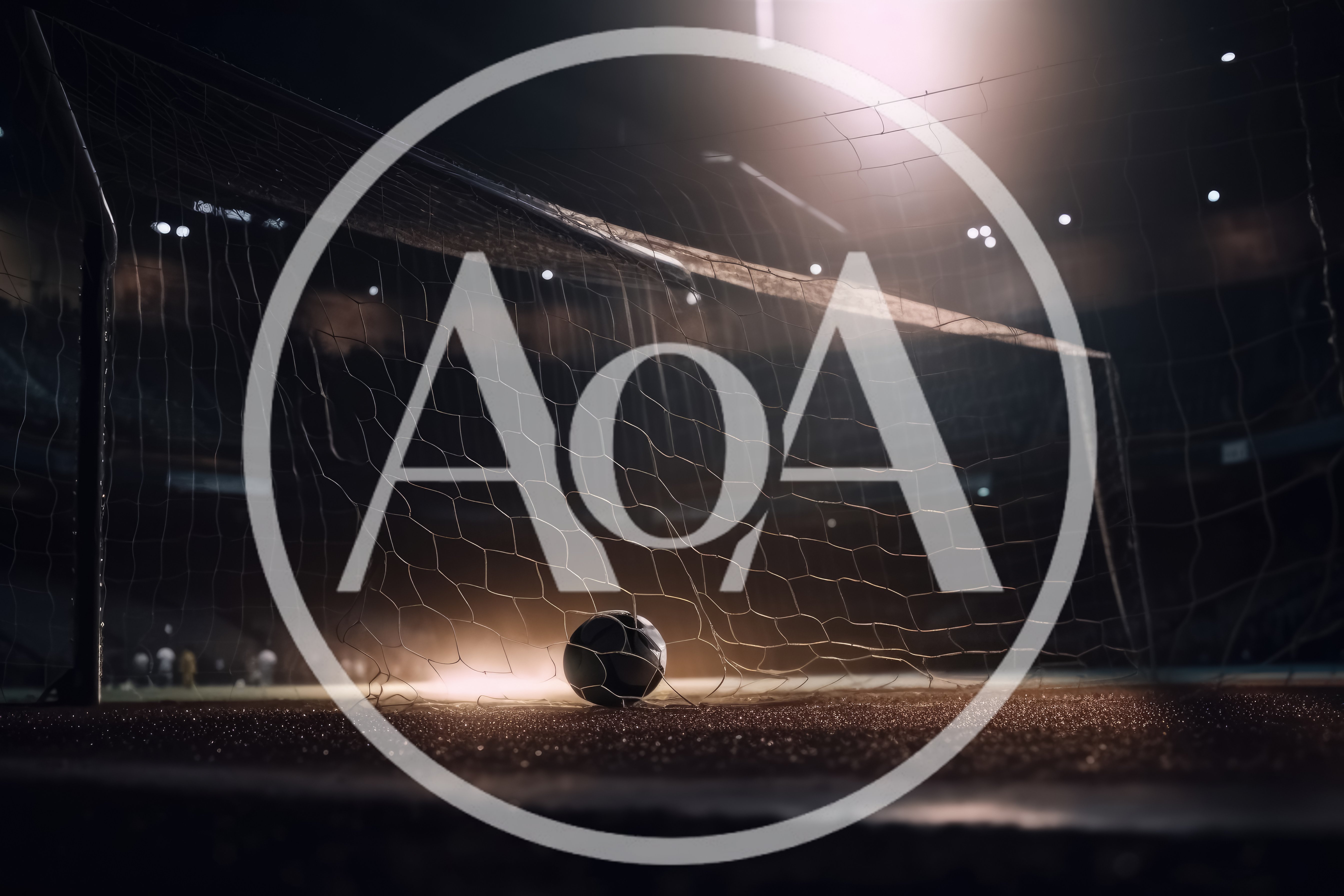 Soccer Ball Resting Inside A Stadium Goal Net