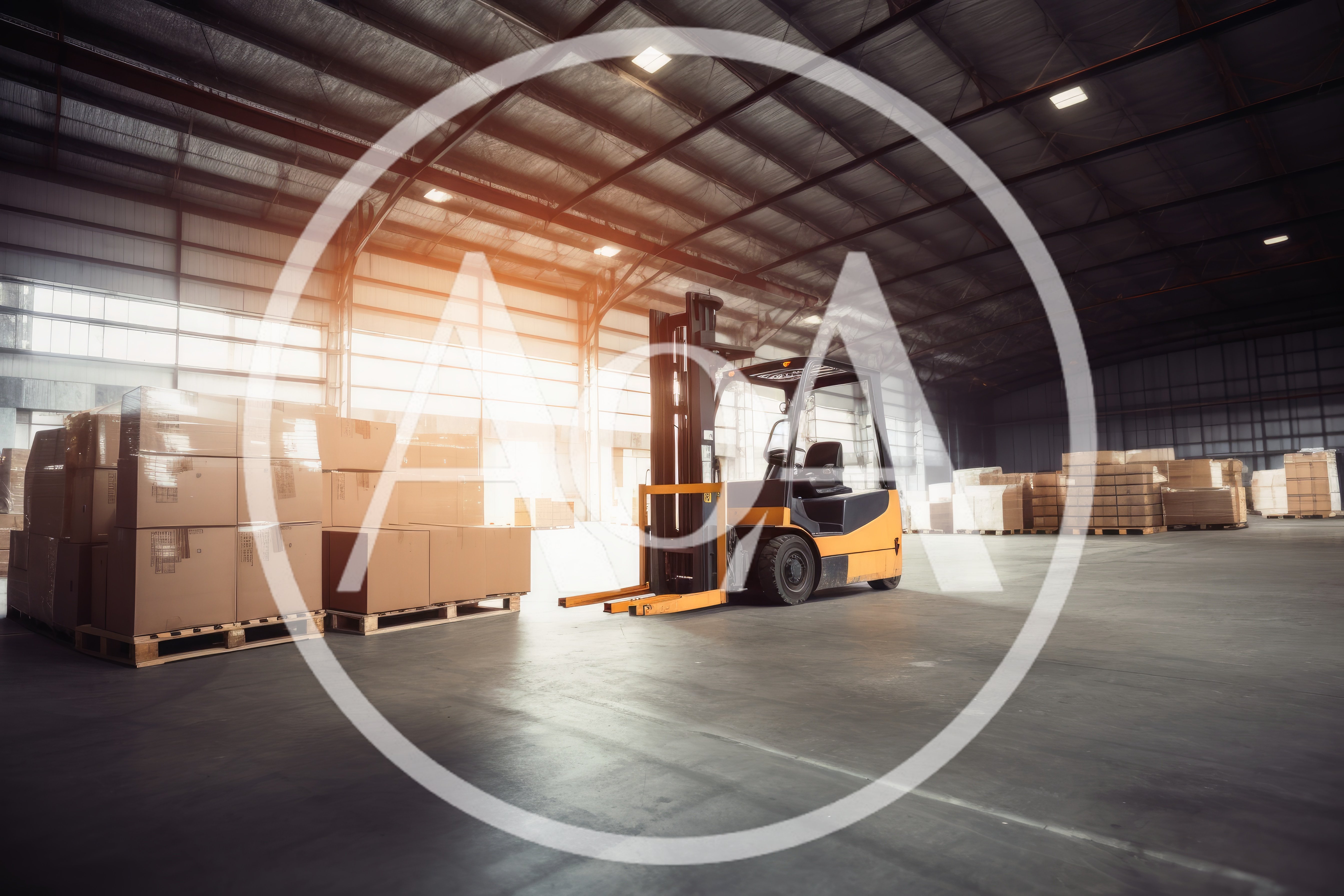 Yellow Forklift Parked In A Large Industrial Warehouse