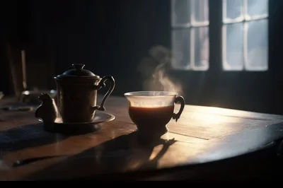 Steaming Cup Of Tea On A Wooden Table